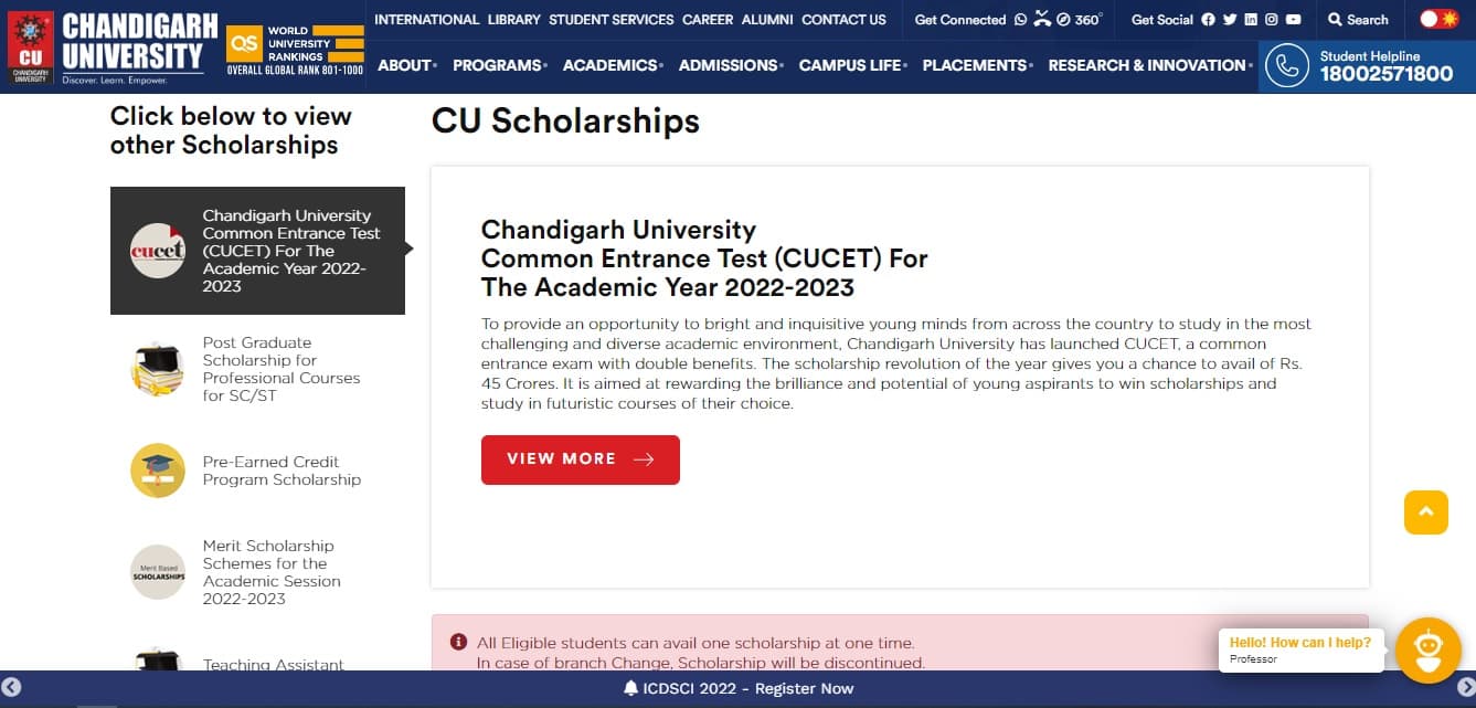 Chandigarh University Scholarships